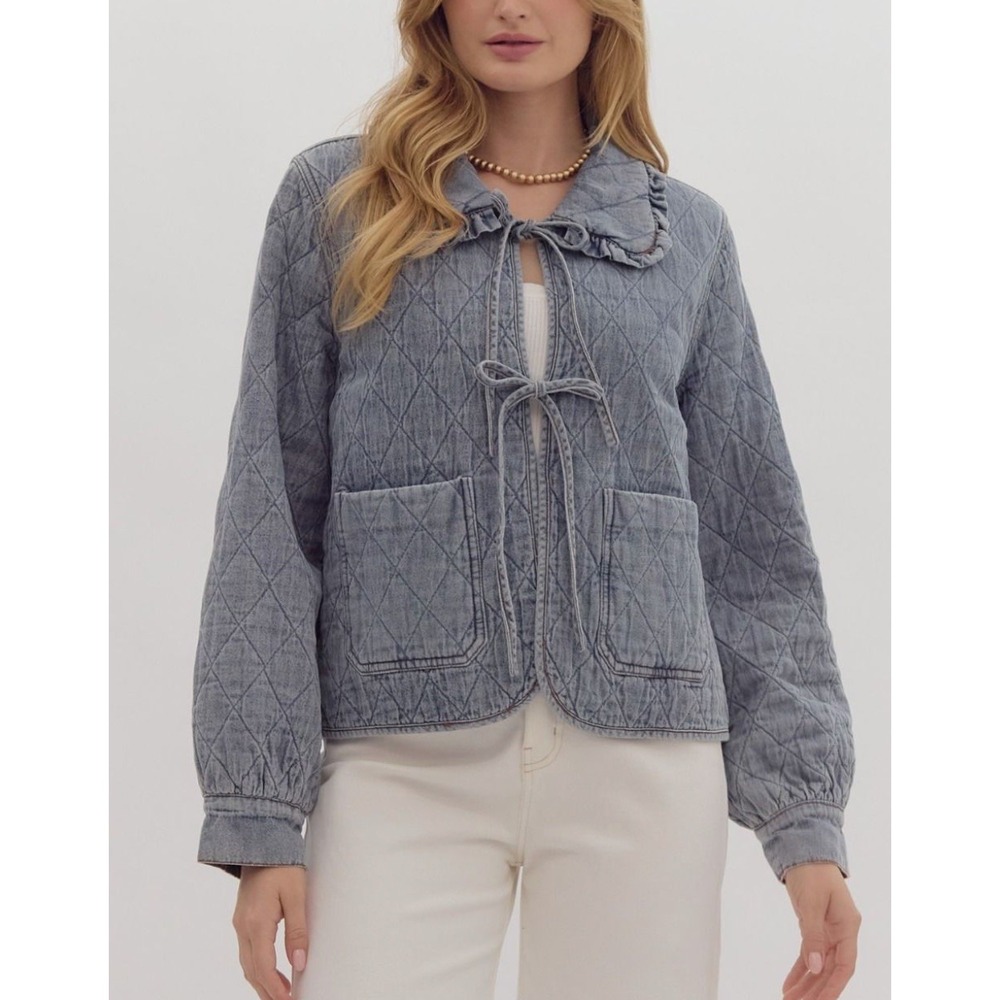 Entro Quilted Denim Collared Jacket Small Cottagecore Coastal Boho